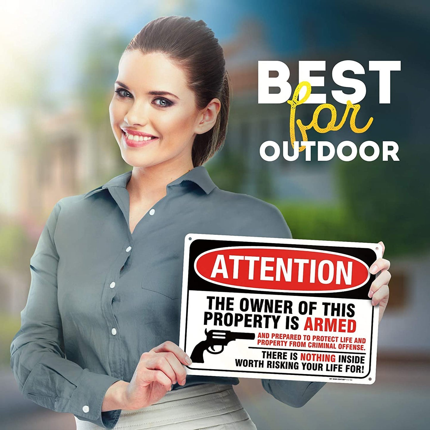 Gun Warning Sign, Armed Homeowner Protecting Property