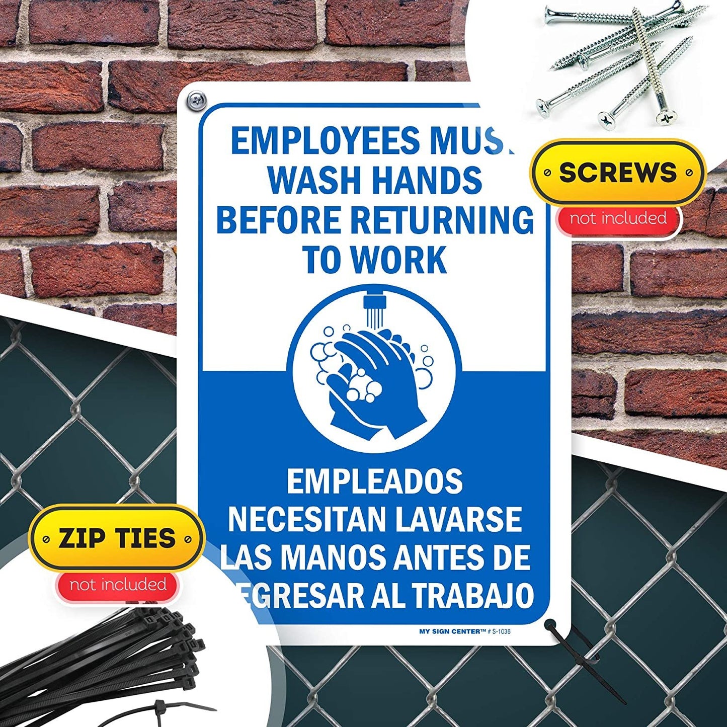 Employees Must Wash Hands Before Returning to Work Sign Bilingual
