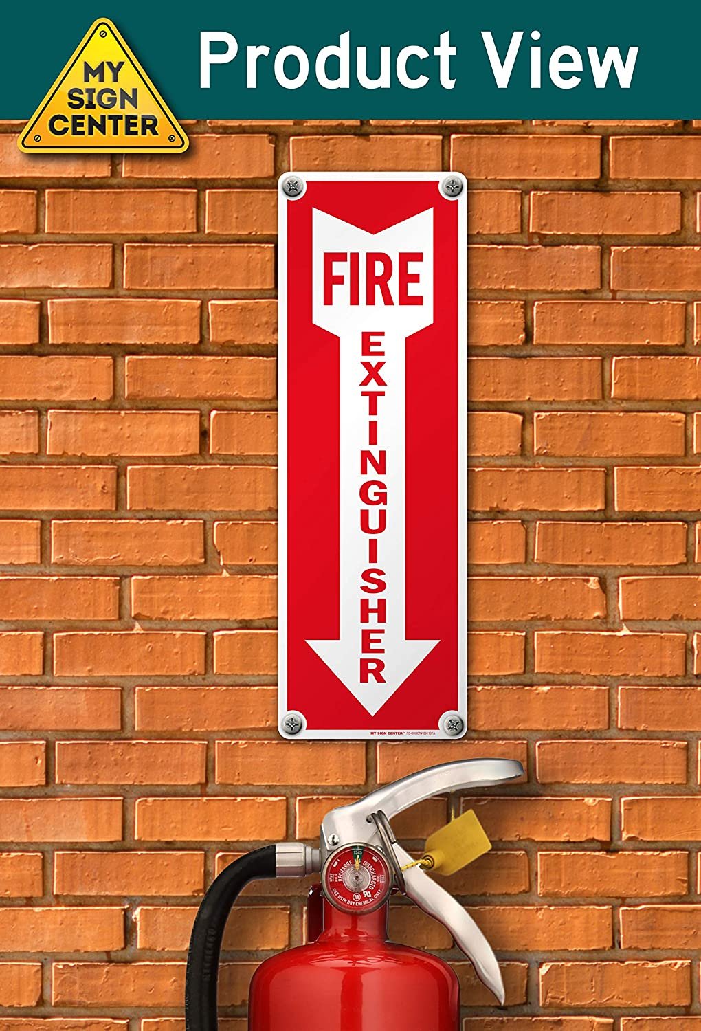 Fire Extinguisher with Arrow Down Fire and Safety Sign