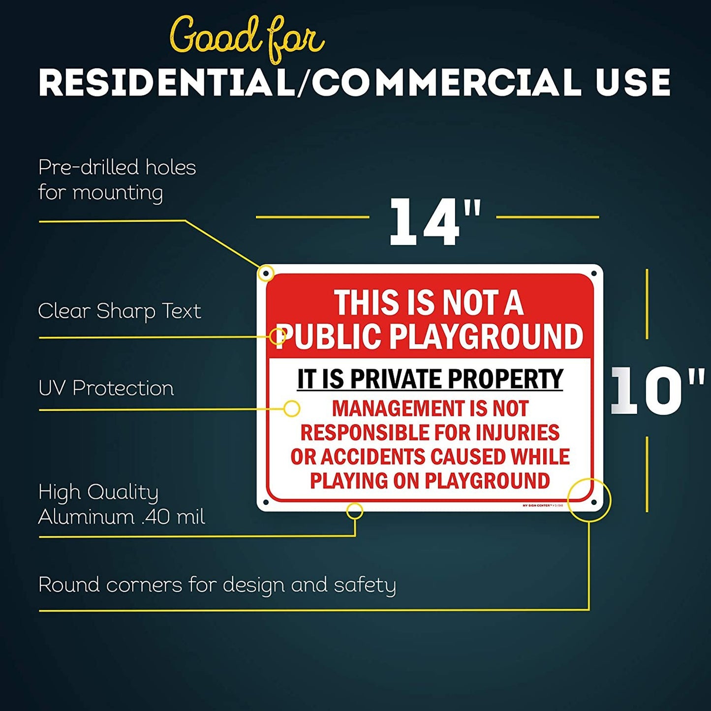 Private Property Playground Rules Sign Not Responsible for Accidents