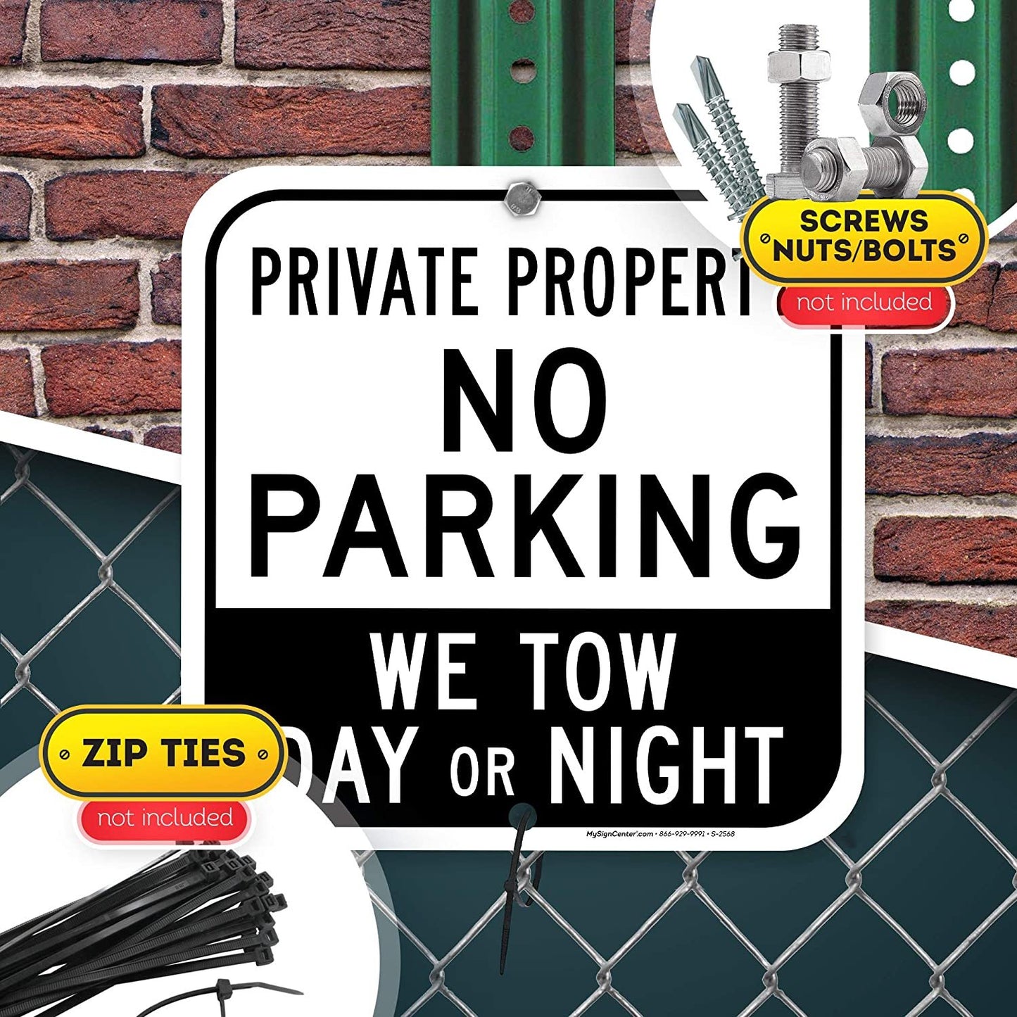 Private Property No Parking Sign Day Or Night Towing Enforced Sign
