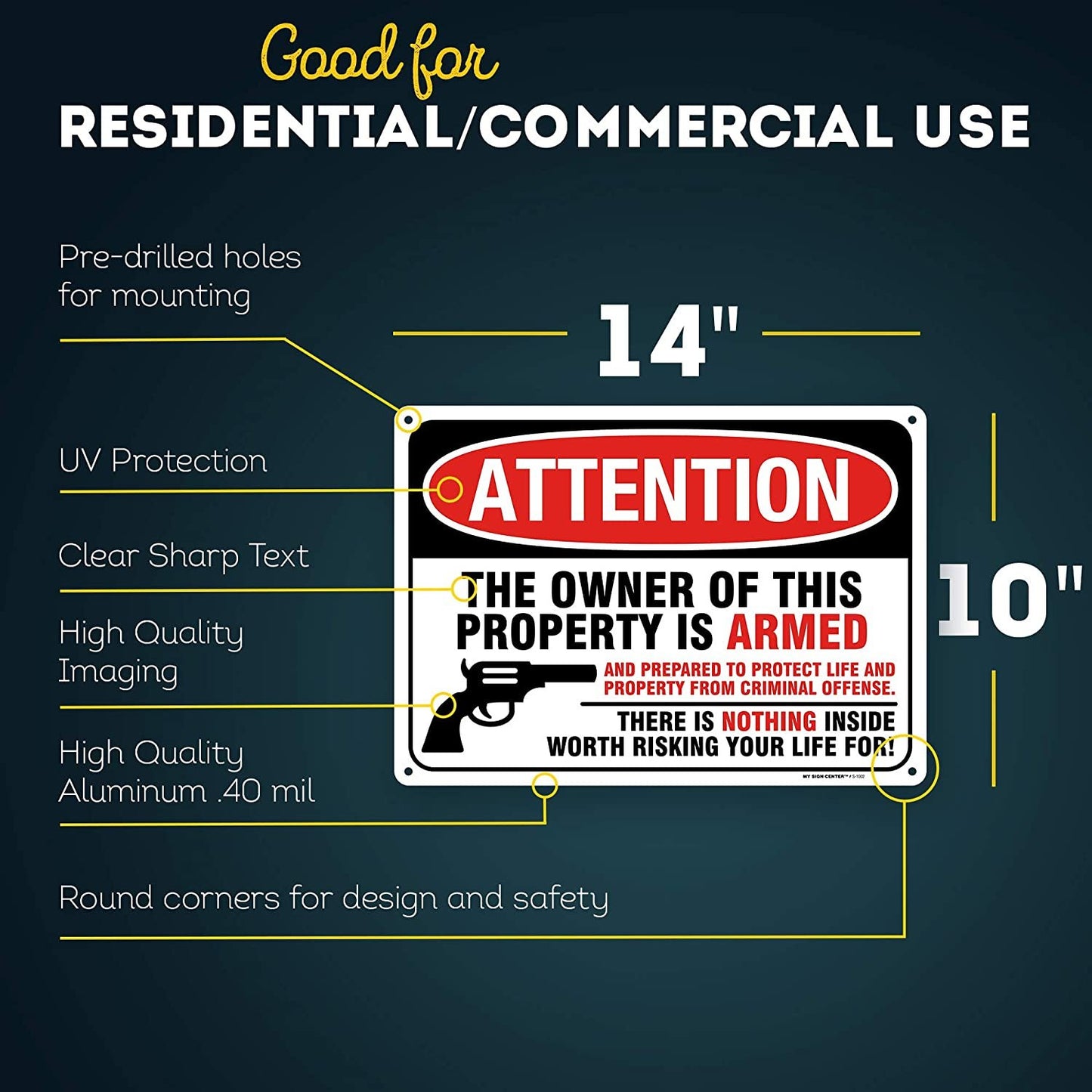 Gun Warning Sign, Armed Homeowner Protecting Property