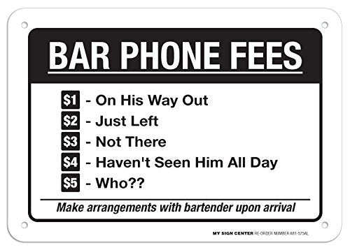 Bar Phone Fees Funny Sign