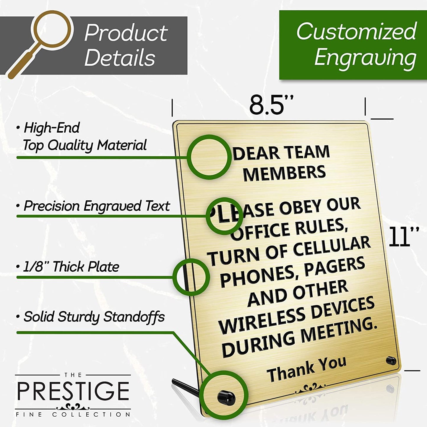 Engraved Message Holder Reception Desk Sign, Prestige Collection