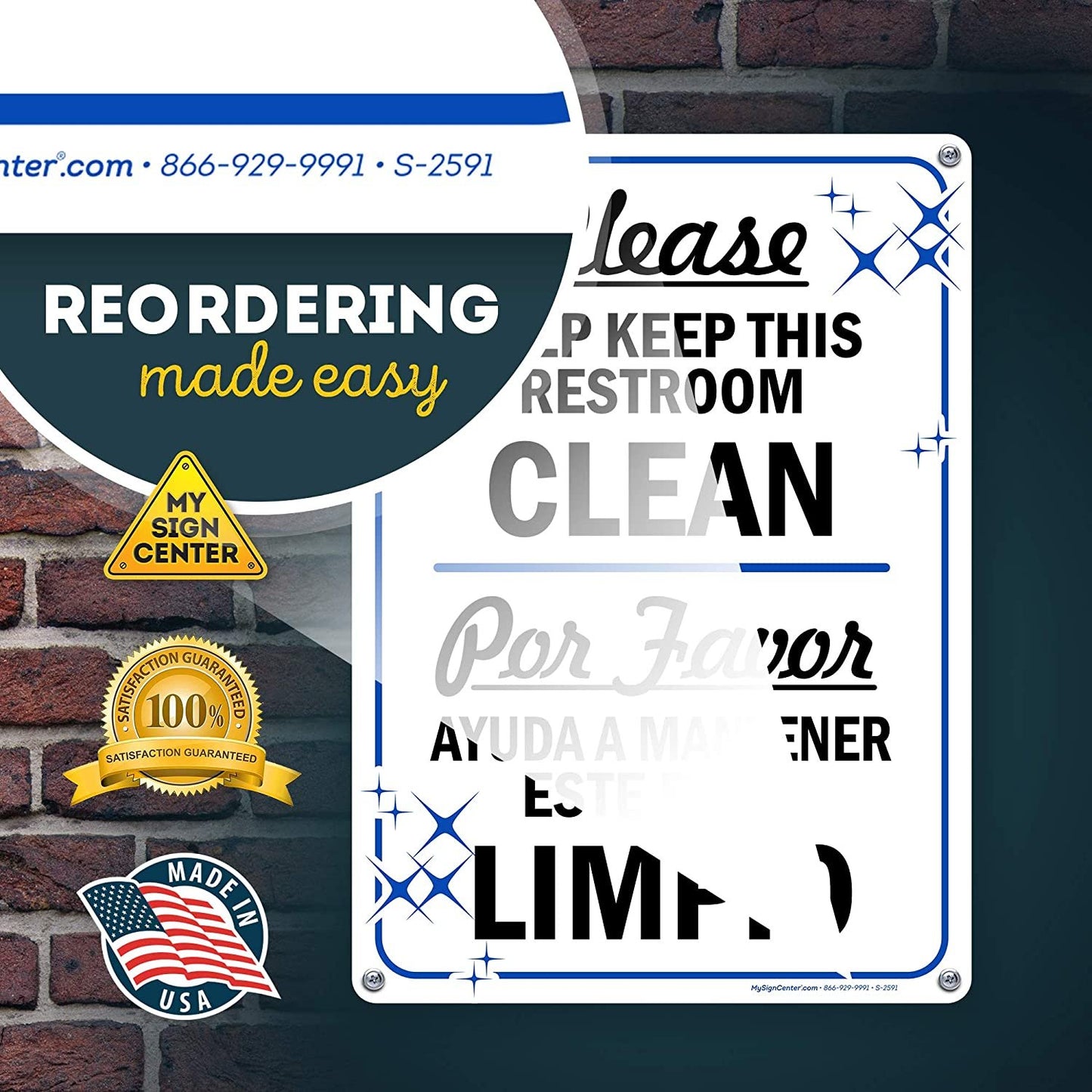 Please Help Keep Restroom Clean Sign Bilingual English/Spanish Bathroom Sign