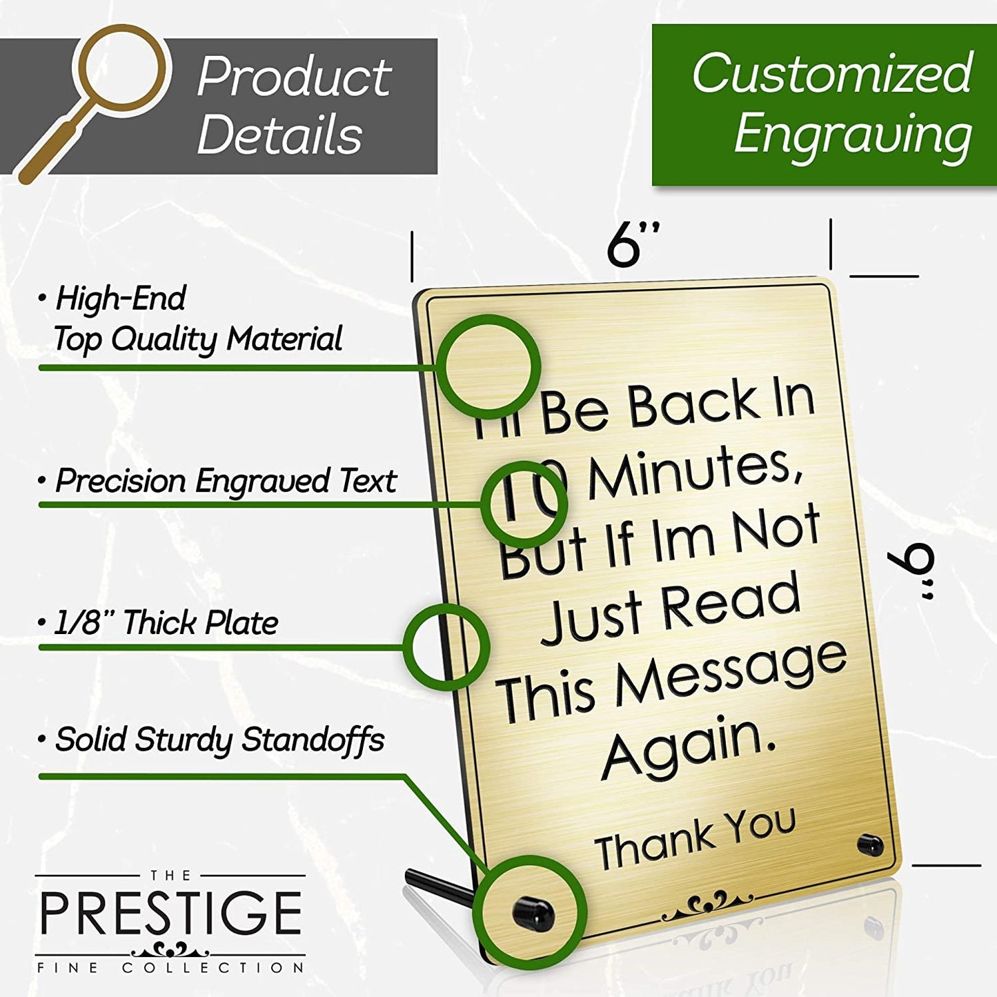 Engraved Message Holder Reception Desk Sign, Prestige Collection