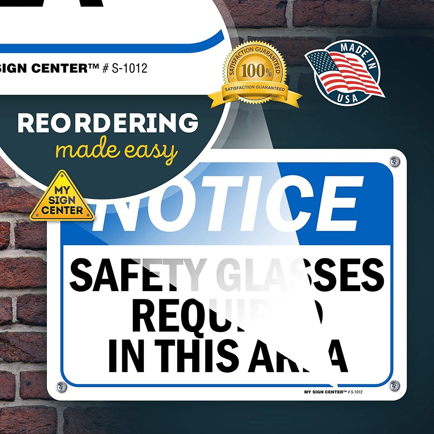Warning Notice Safety Glasses Required Sign