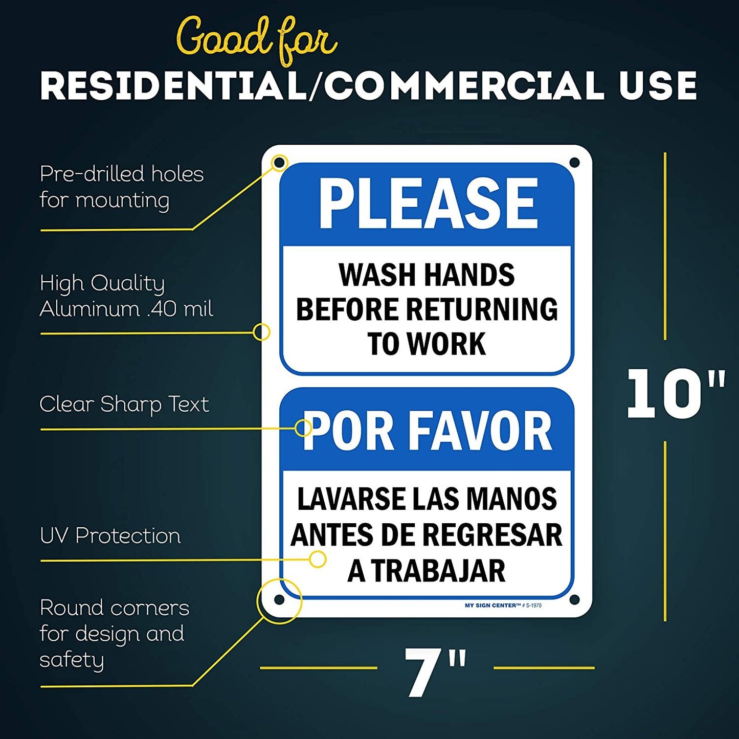 Employees Must Wash Hands Before Returning to Work Sign English/Spanish