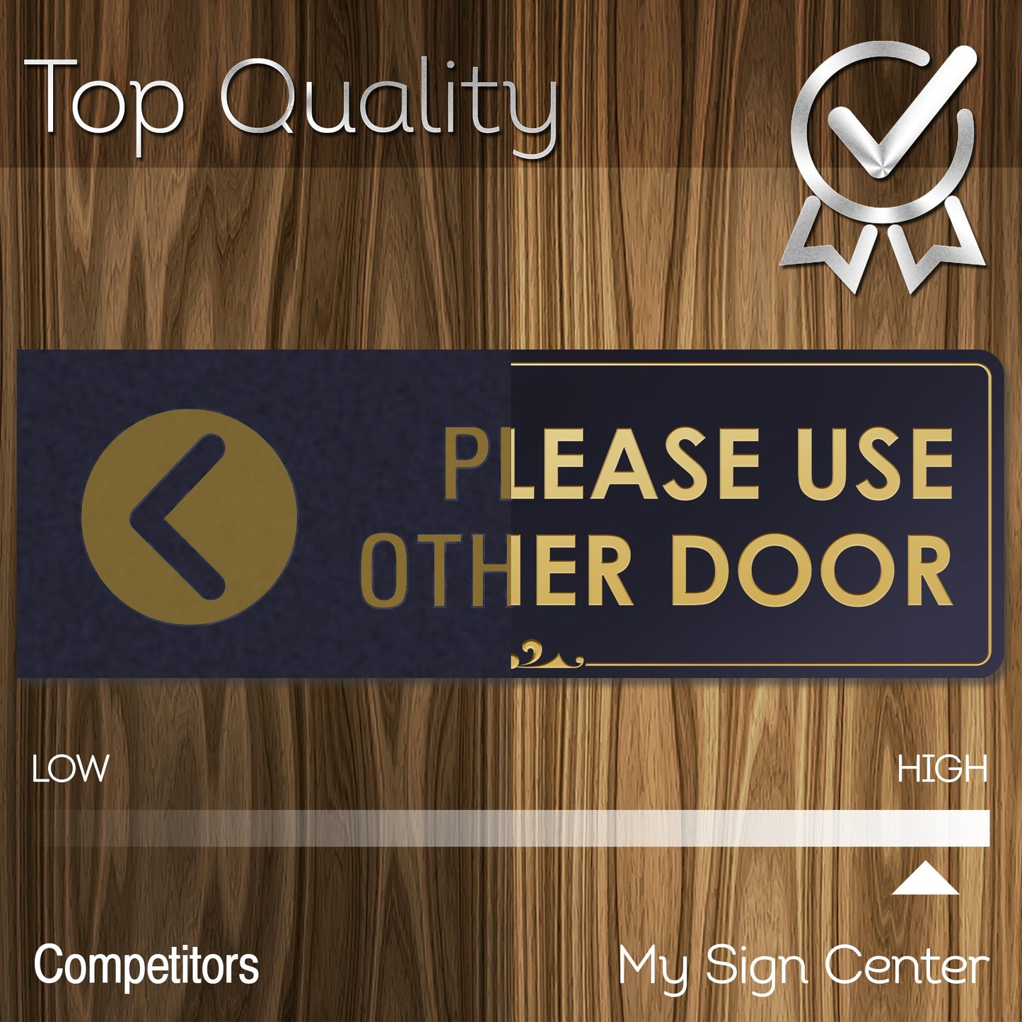 Please Use Other Door Left Arrow - Laser Engraved Sign - 3"x9" - .050 Brushed Silver Plastic