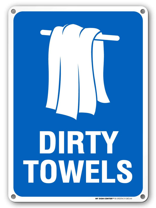 Pool Safety Signs - Dirty Pool Towels Sign, Dirty Towels Sign
