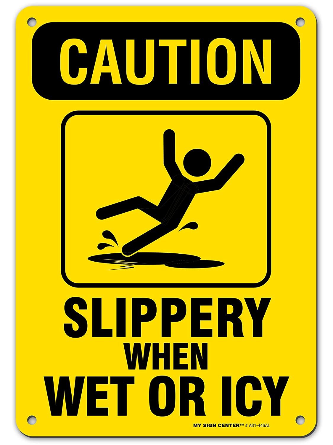 Caution Slippery When Wet Sign or ICY