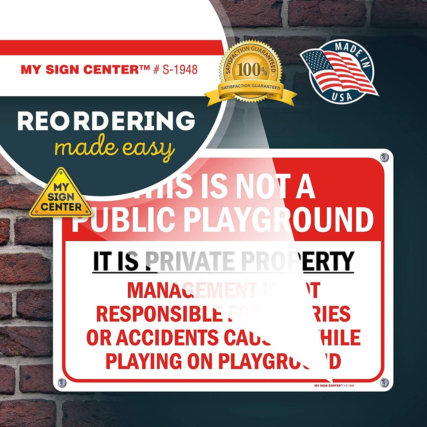 Private Property Playground Rules Sign Not Responsible for Accidents
