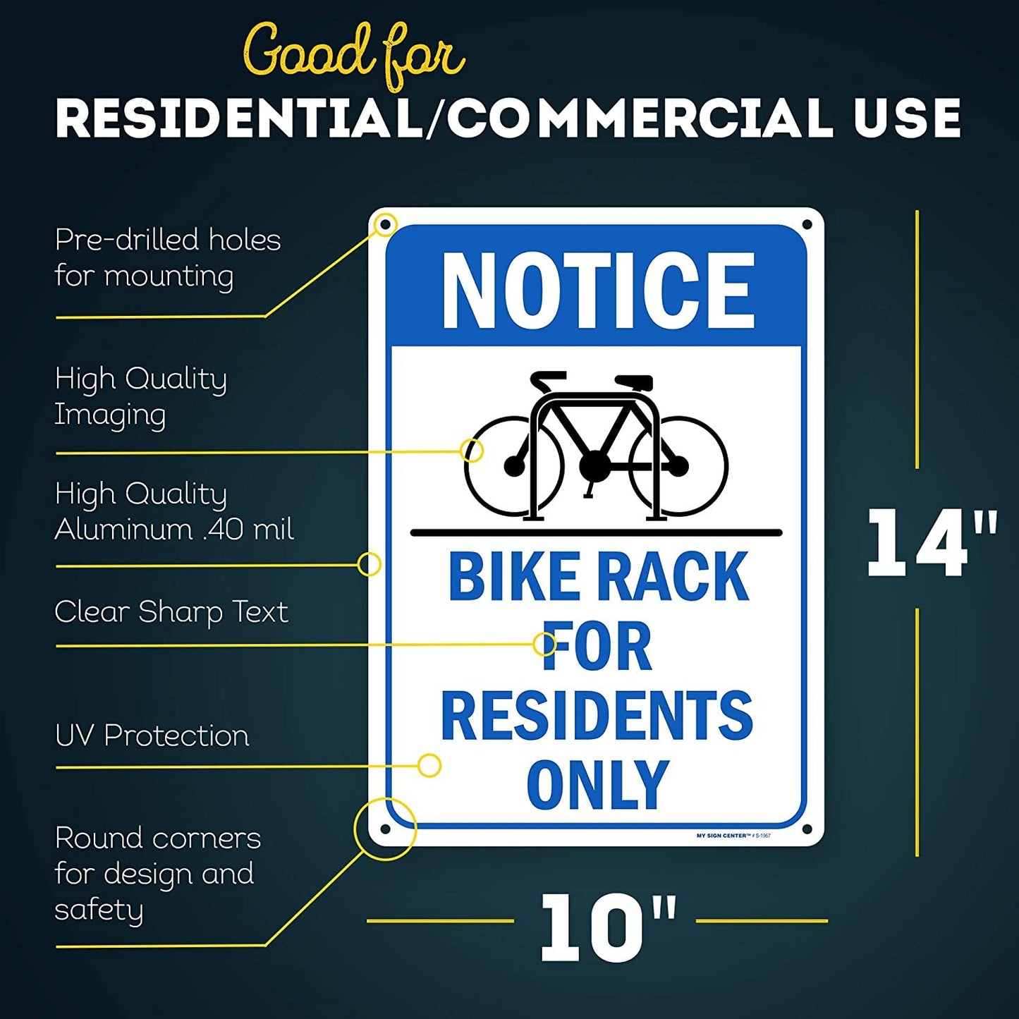 Notice Bike Rack Sign Bicycle Parking for Residents Only Sign