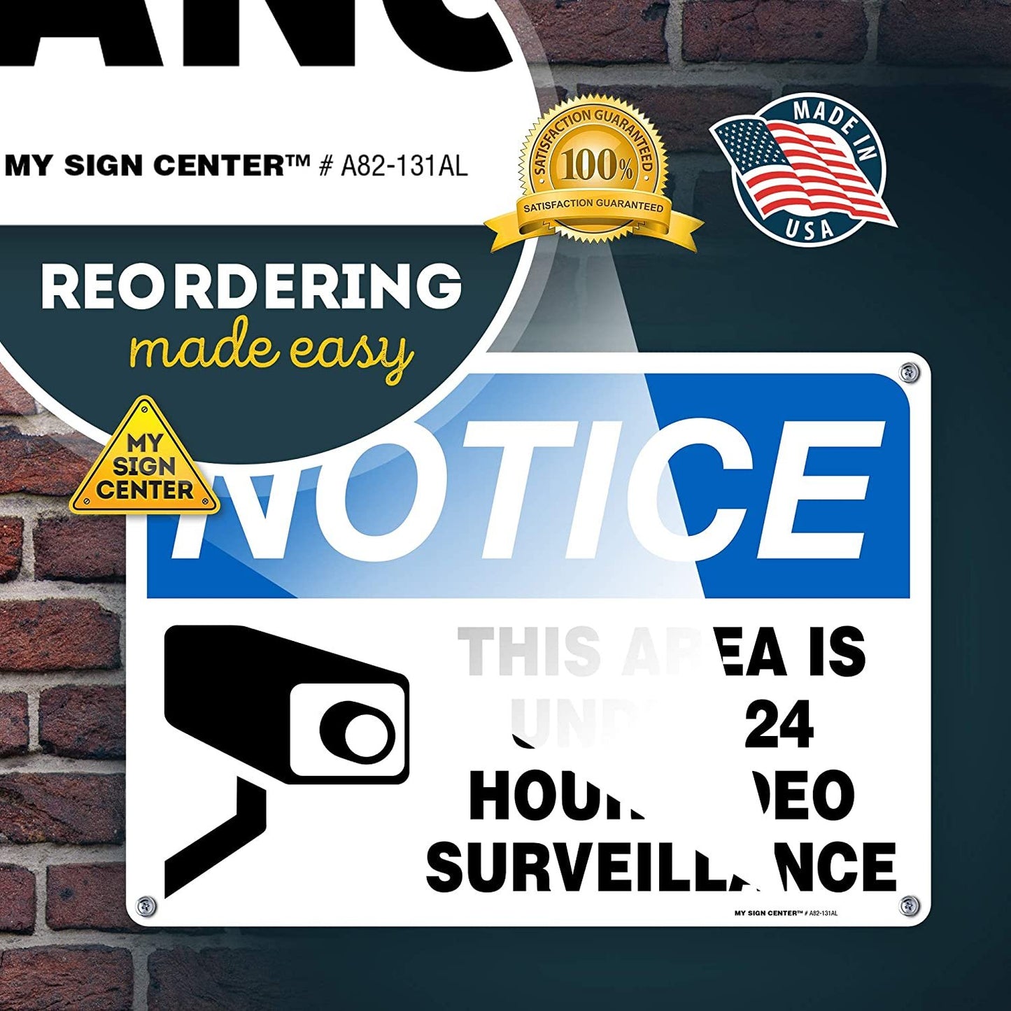 Notice 24 Hour Surveillance Sign, Security Camera in Use Sign