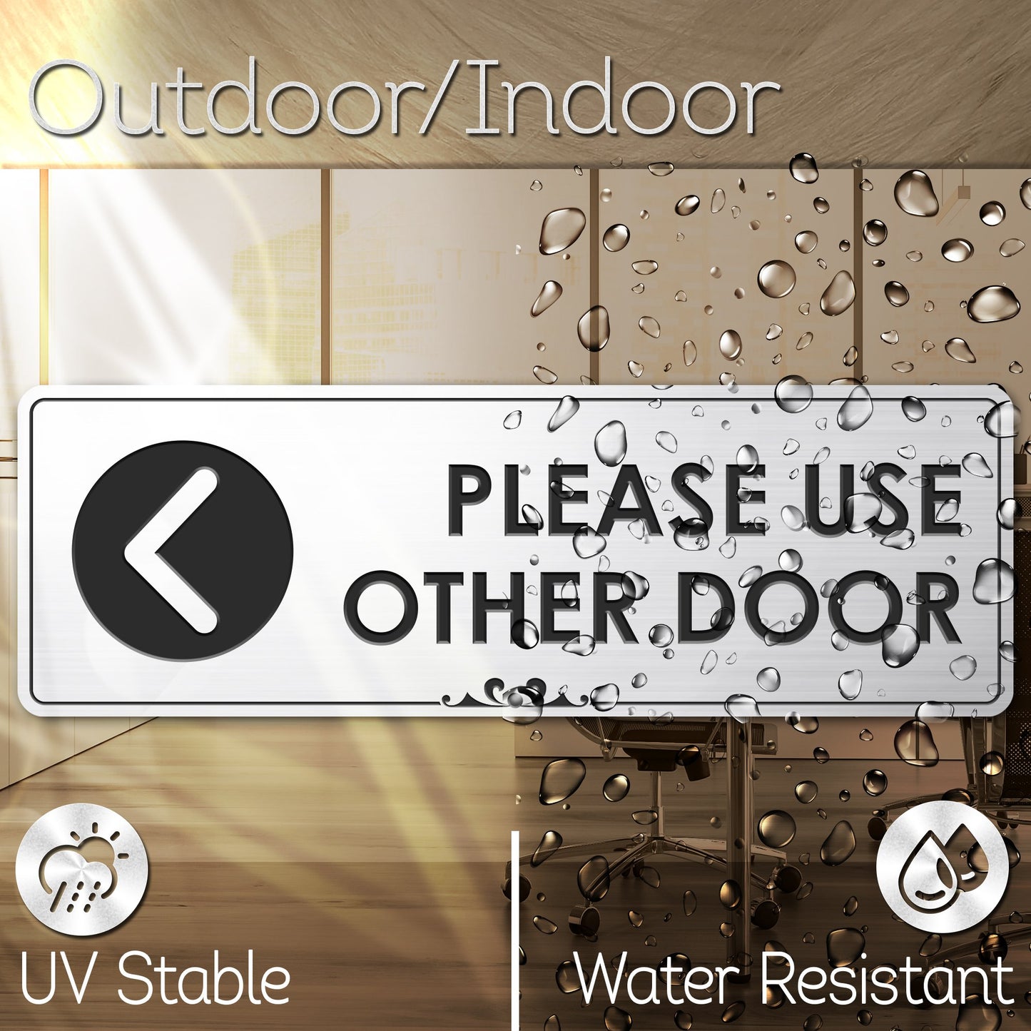 Please Use Other Door Left Arrow - Laser Engraved Sign - 3"x9" - .050 Brushed Silver Plastic