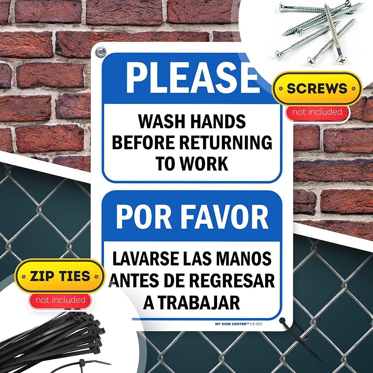 Employees Must Wash Hands Before Returning to Work Sign English/Spanish