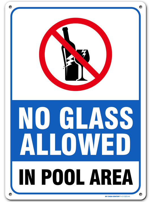 No Glass Allowed in Pool Area Warning Sign