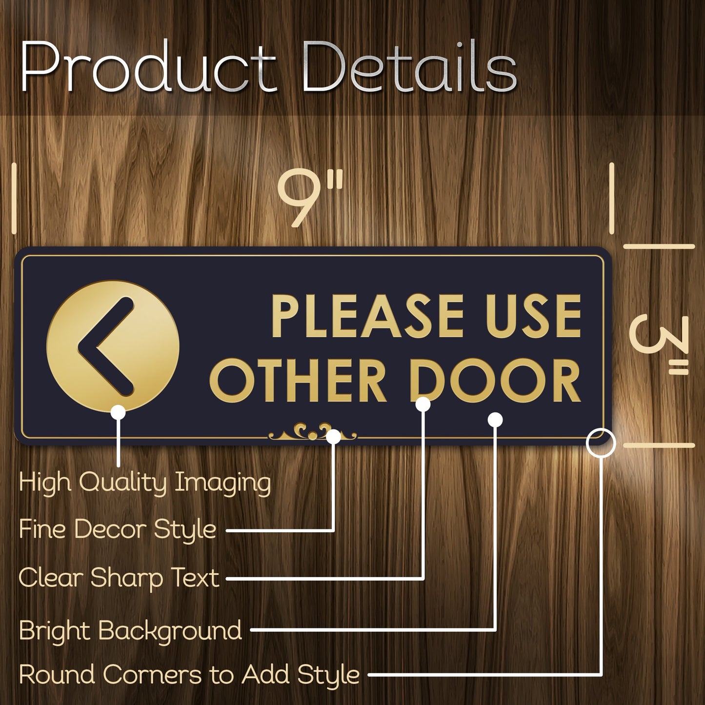 Please Use Other Door Left Arrow - Laser Engraved Sign - 3"x9" - .050 Brushed Silver Plastic