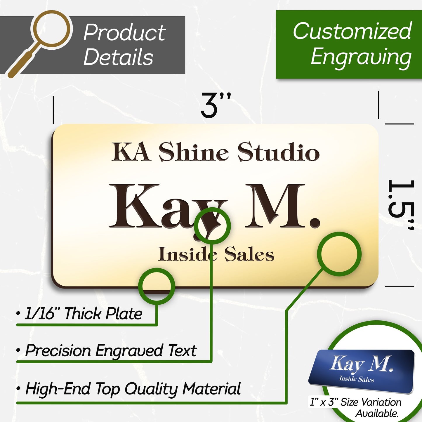 Personalized Name Tags with Pin, 1.5" x 3"