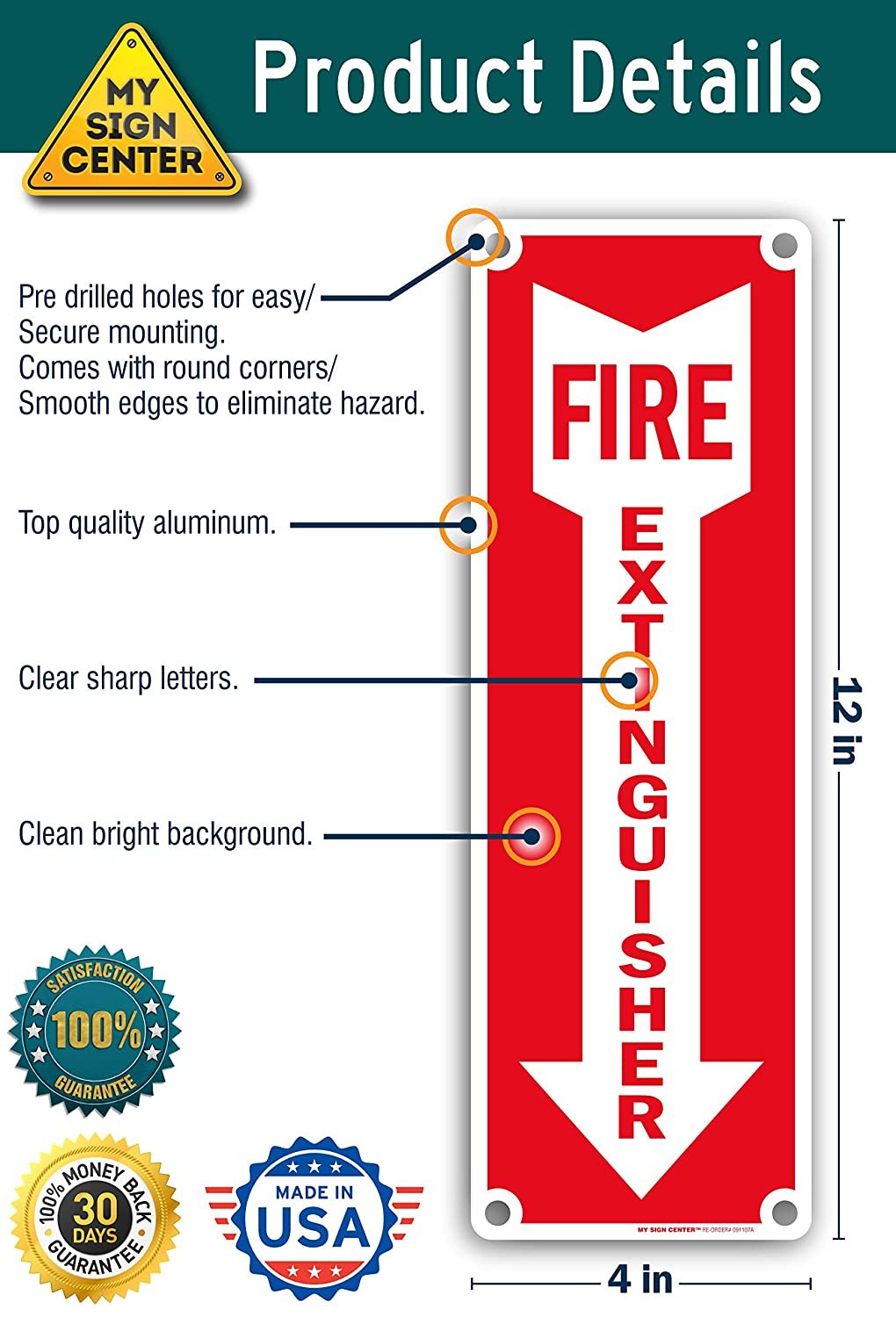 Fire Extinguisher with Arrow Down Fire and Safety Sign