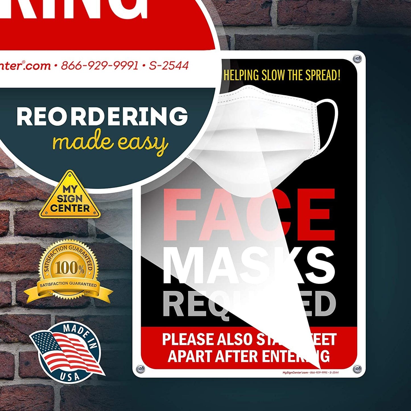 Face Covering Mask Maintain 6 Feet Social Distancing Sign for Business
