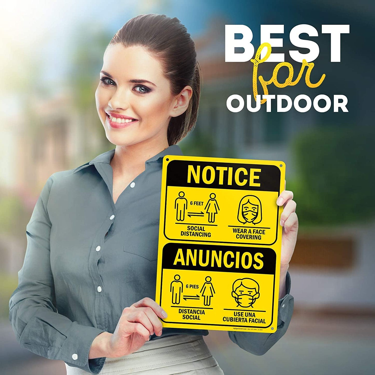 6 Ft Social Distance Sign Bilingual Spanish/English Wear Face Mask Sign
