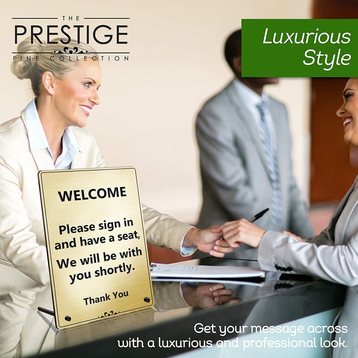 Engraved Message Holder Reception Desk Sign, Prestige Collection