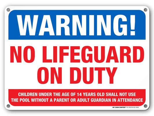 Warning No Lifeguard on Duty Sign - Swim at Your Own Risk