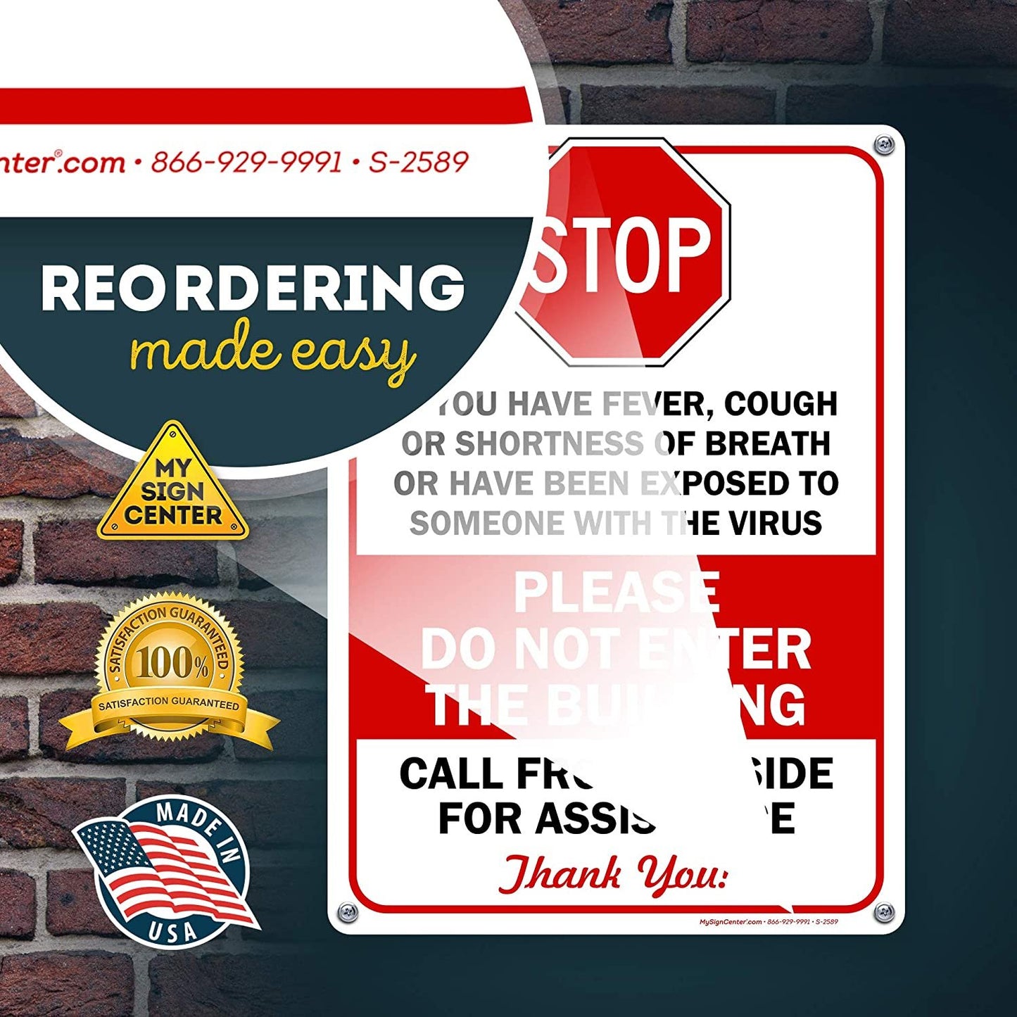 Stop COVID 19 Symptoms Cough Fever Shortness of Breath Do Not Enter Sign