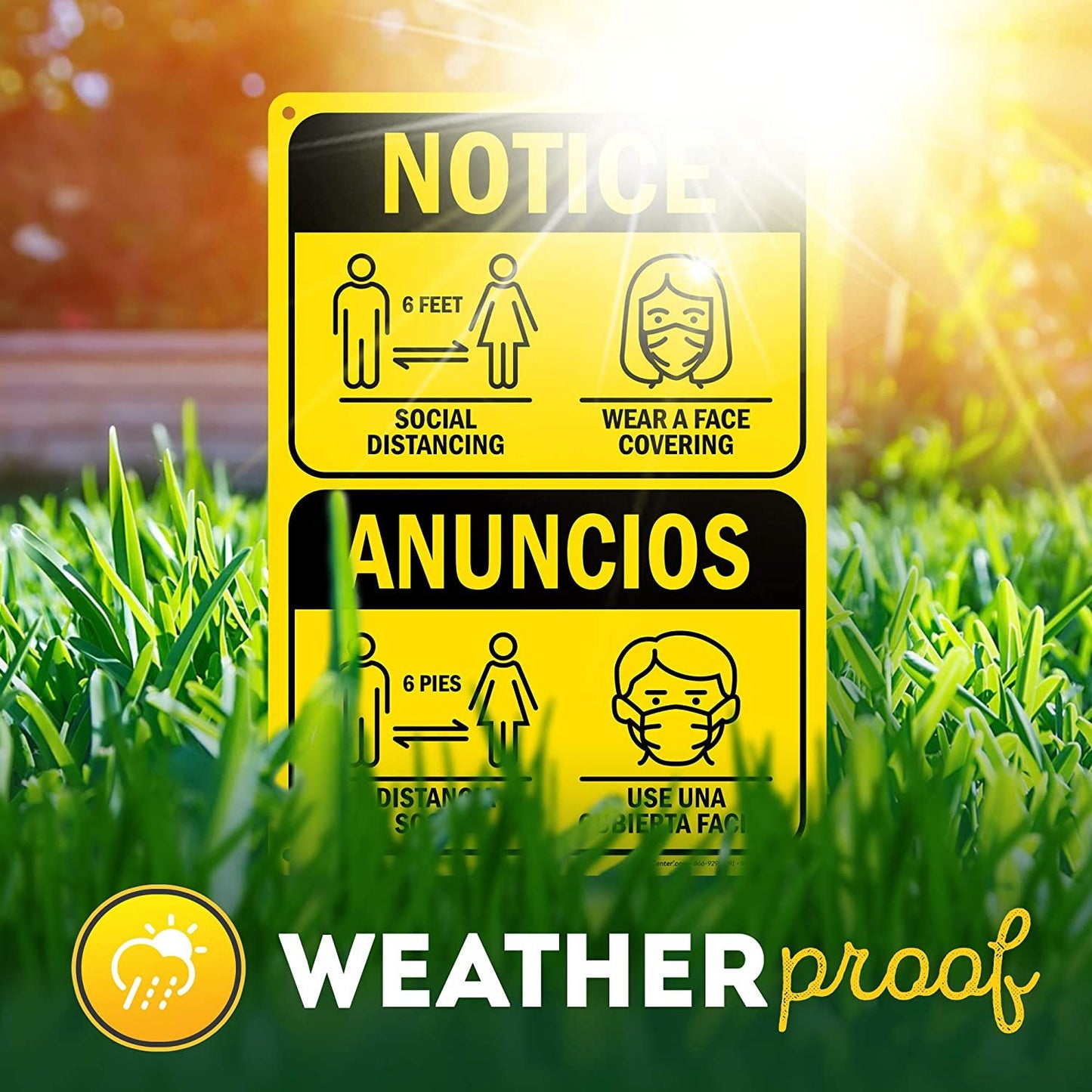 6 Ft Social Distance Sign Bilingual Spanish/English Wear Face Mask Sign