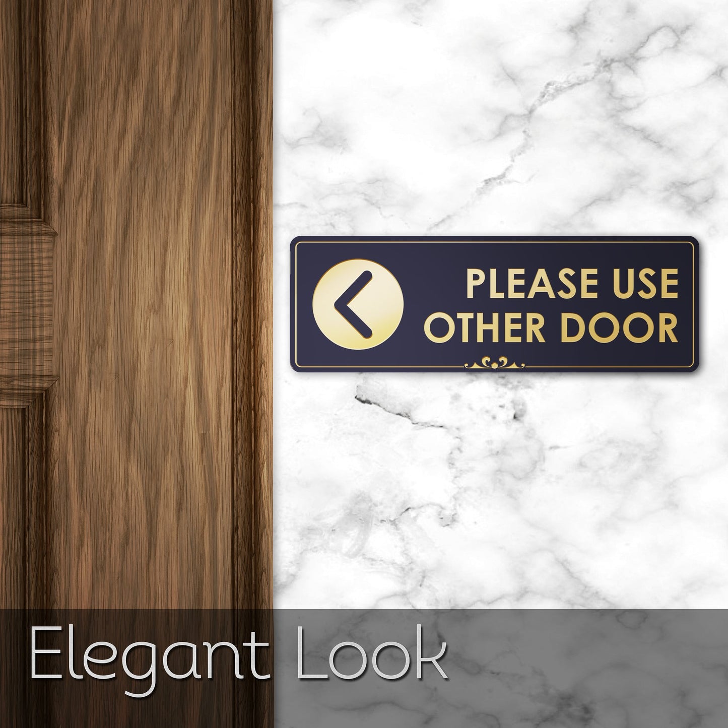 Please Use Other Door Left Arrow - Laser Engraved Sign - 3"x9" - .050 Brushed Silver Plastic