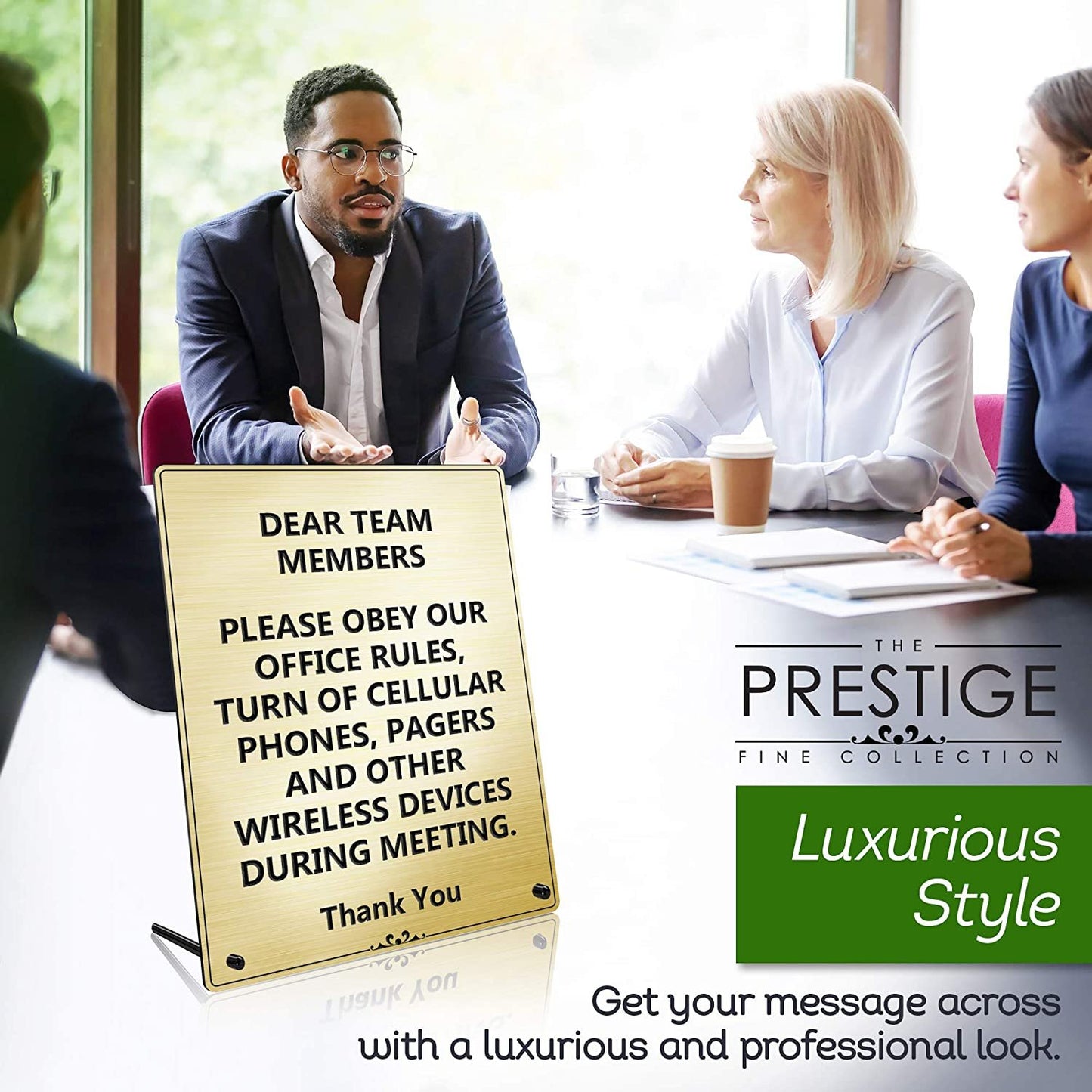 Engraved Message Holder Reception Desk Sign, Prestige Collection