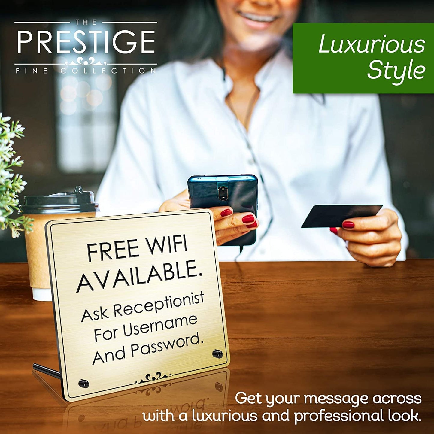 Engraved Message Holder Reception Desk Sign, Prestige Collection