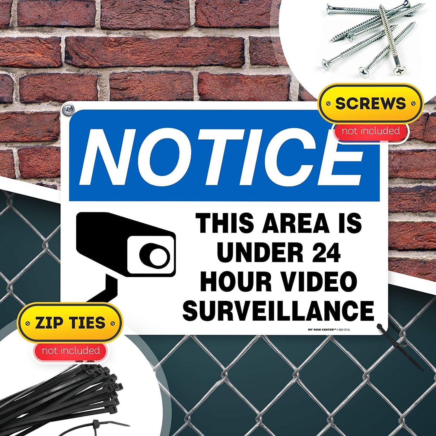 Notice 24 Hour Surveillance Sign, Security Camera in Use Sign