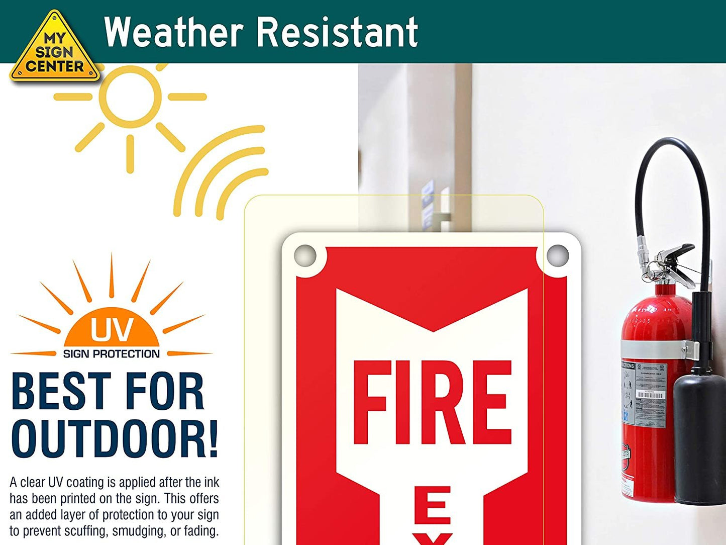 Fire Extinguisher with Arrow Down Fire and Safety Sign