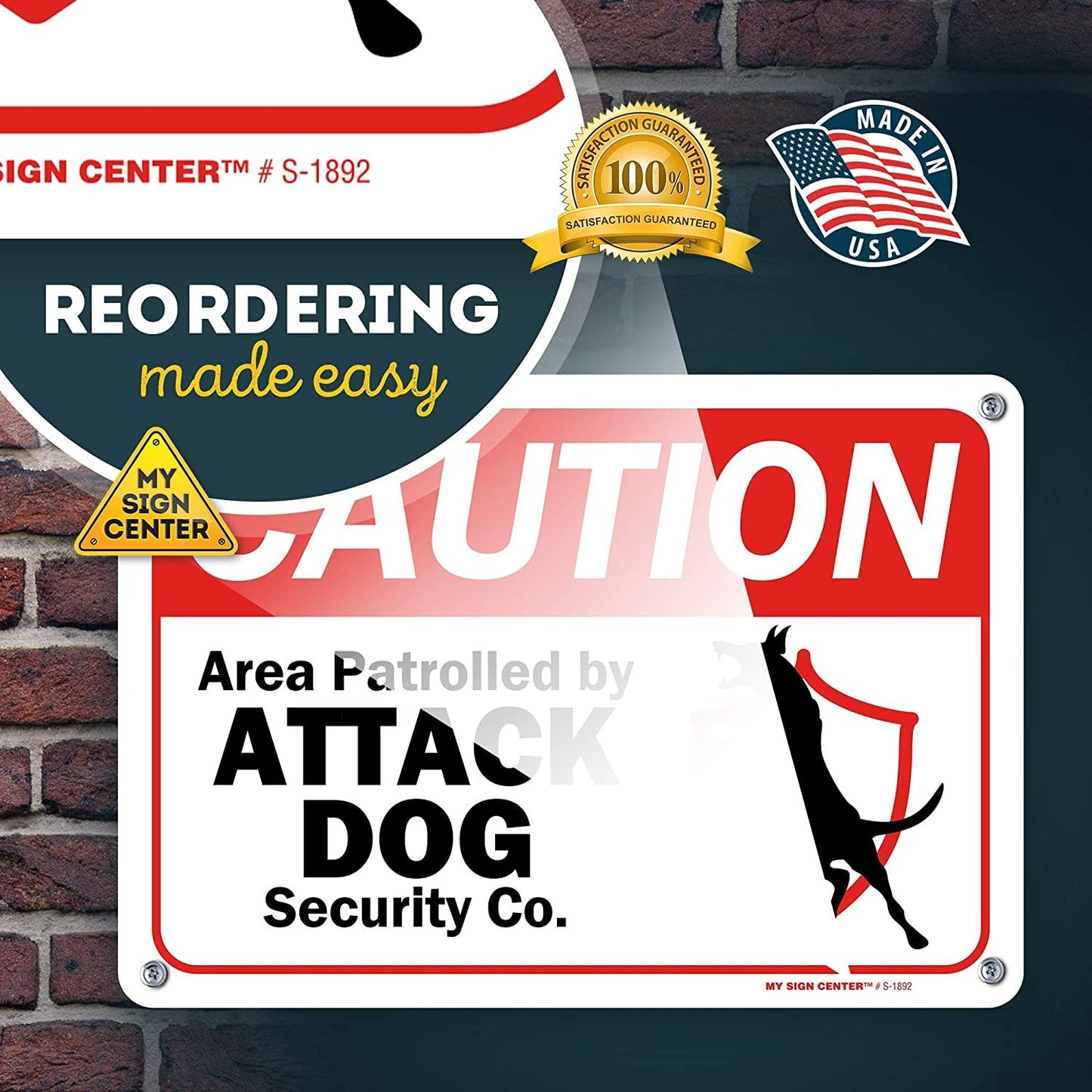 Caution Beware of Dog Sign Area Patrolled by Attack Dog Co