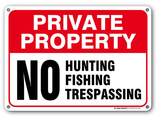 Private Property No Trespassing, No Hunting, No Fishing Sign