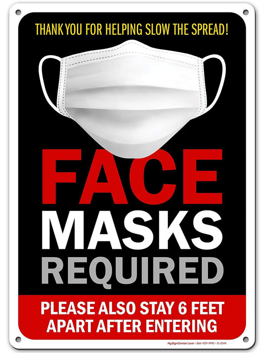 Face Covering Mask Maintain 6 Feet Social Distancing Sign for Business
