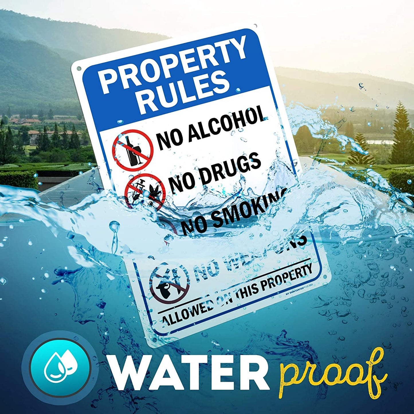 Property Rules Sign No Alcohol, No Drugs, No Weapons, No Smoking