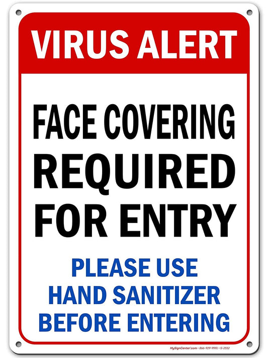 Virus Alert Face Mask Required Sign Use Hand Sanitizer Before Entering