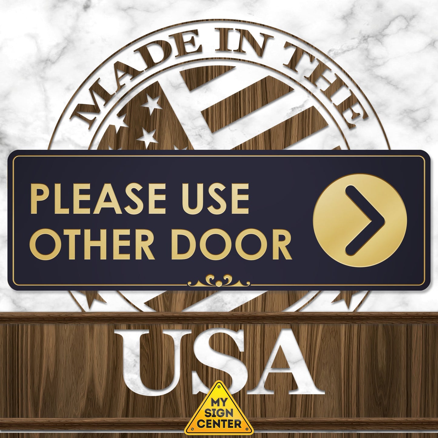 Please Use Other Door with Right Arrow - Laser Engraved Sign