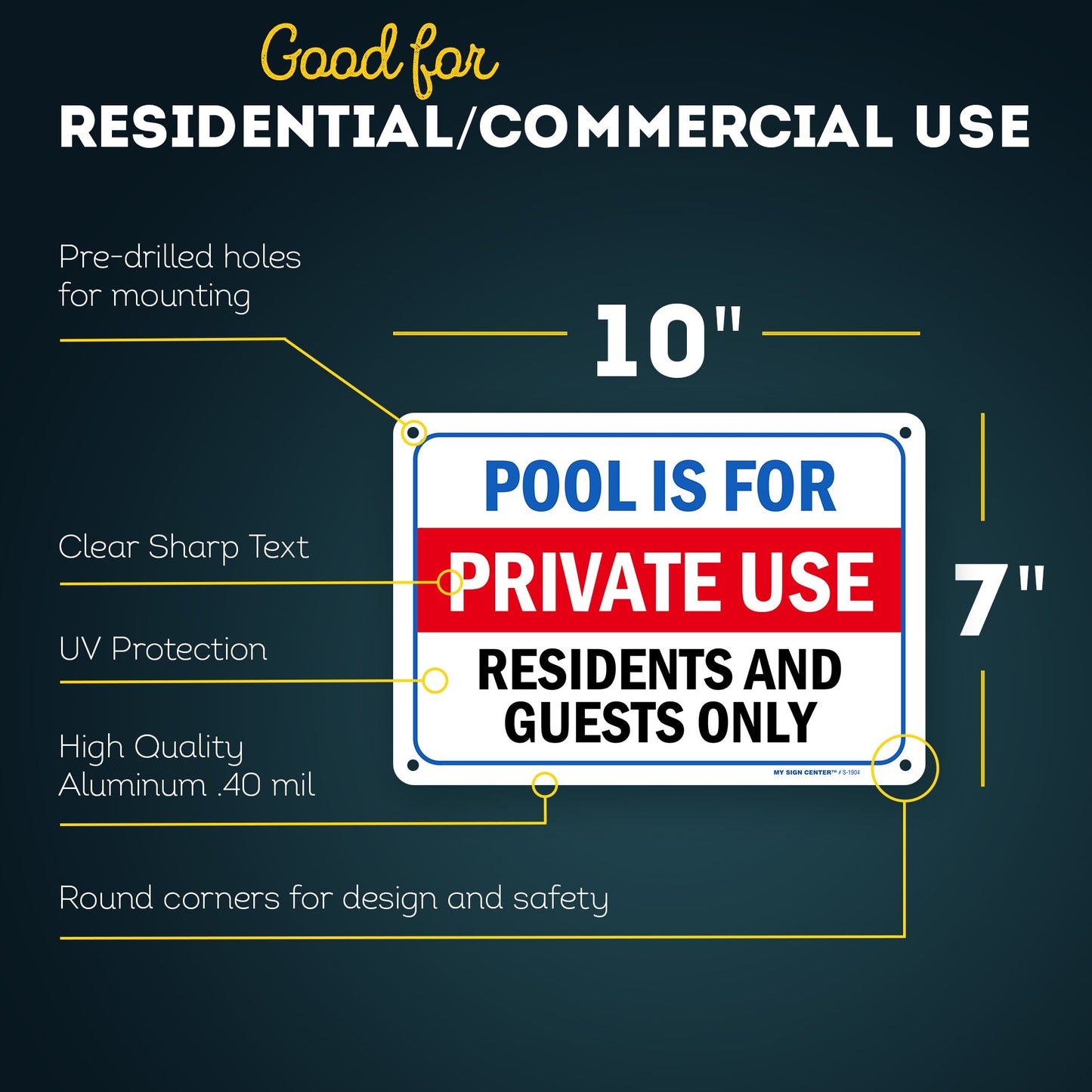 Pool Rules Sign for Residents and Guests Only