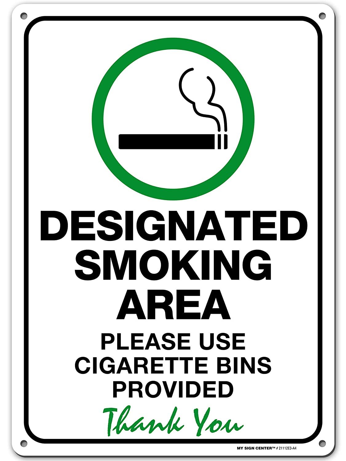 Designated Smoking Area Sign Use Cigarette Bin Provided