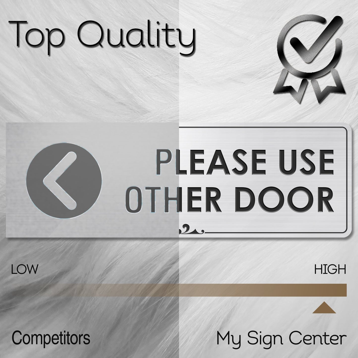 Please Use Other Door Left Arrow - Laser Engraved Sign - 3"x9" - .050 Brushed Silver Plastic