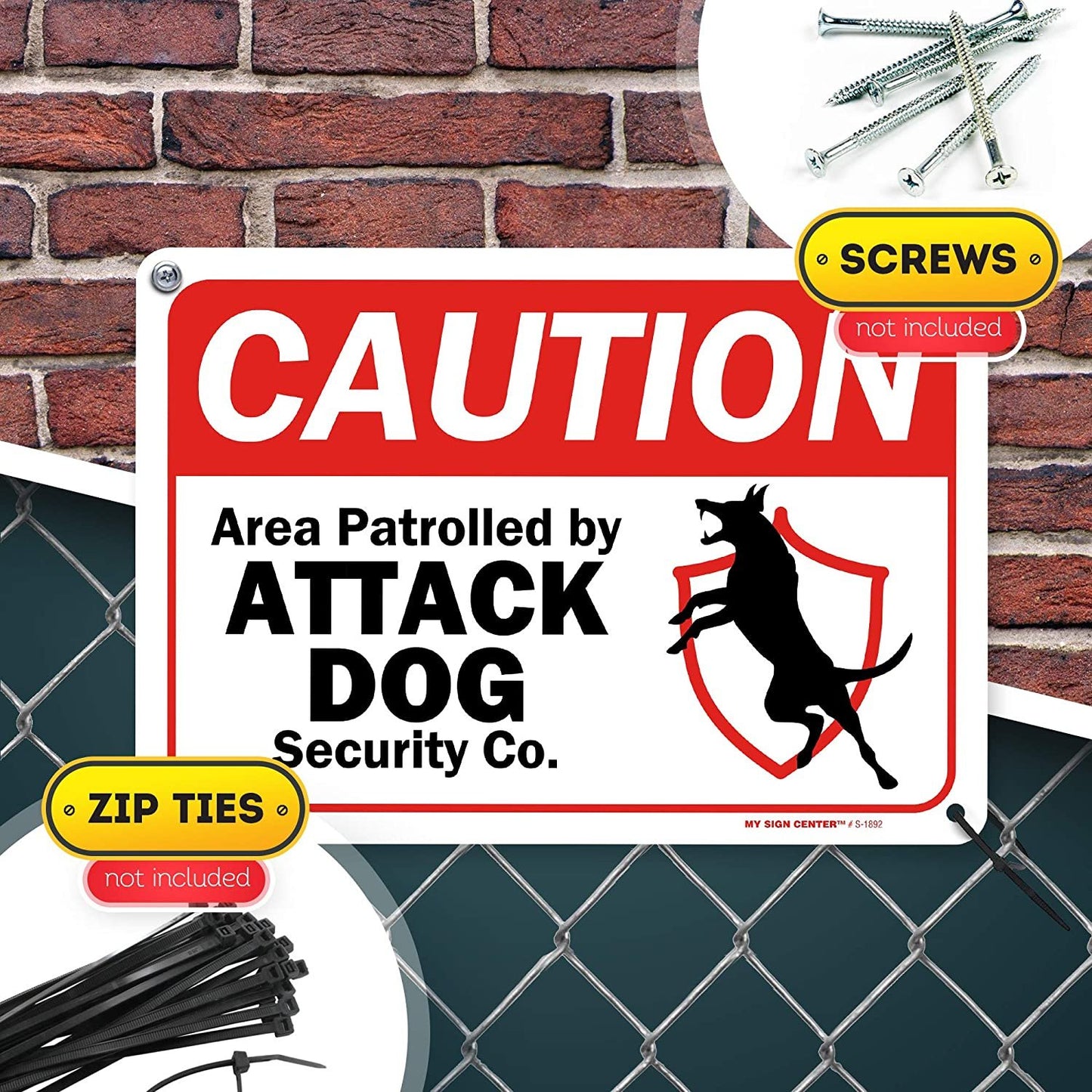Caution Beware of Dog Sign Area Patrolled by Attack Dog Co