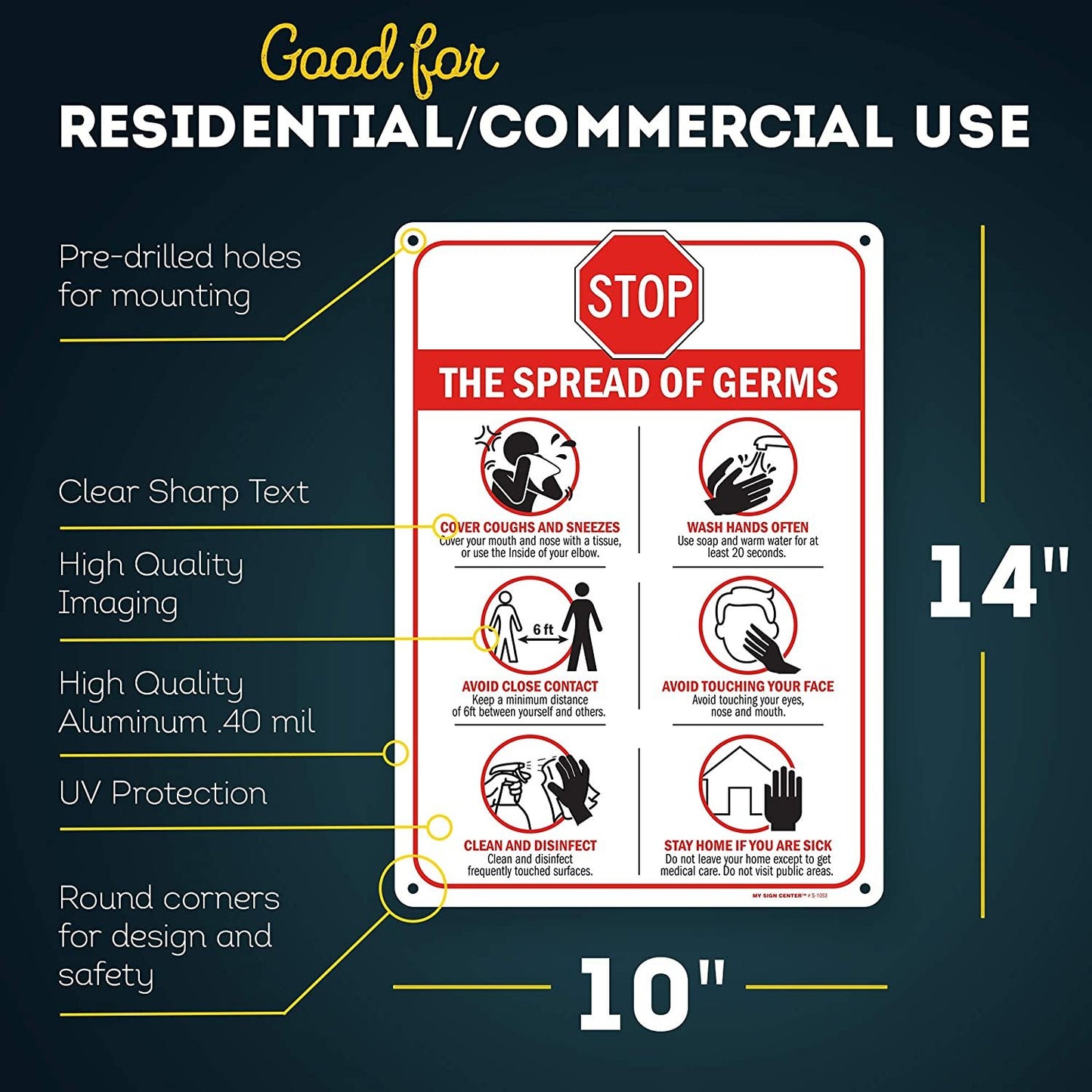 Stop The Spread of Germs Social Distancing Sign