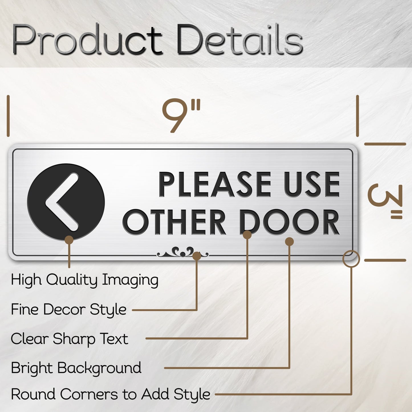 Please Use Other Door Left Arrow - Laser Engraved Sign - 3"x9" - .050 Brushed Silver Plastic
