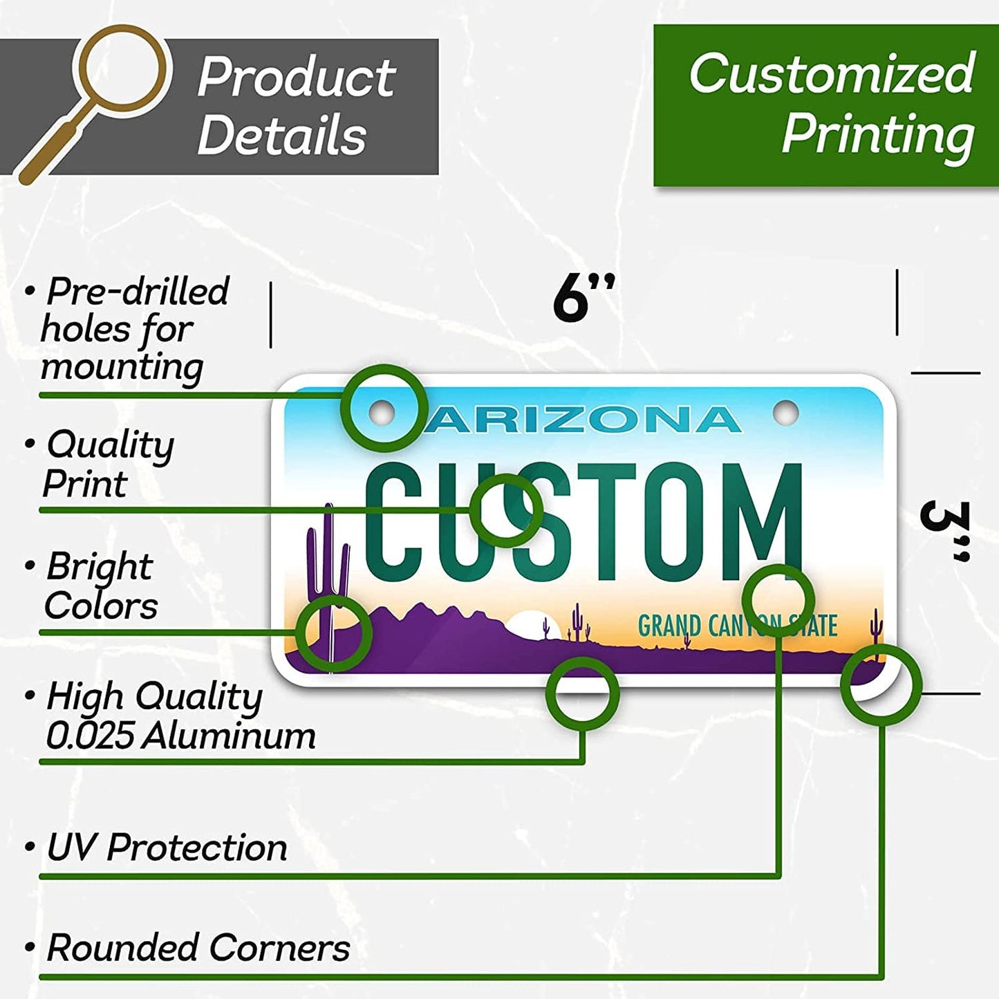 Personalized Custom License Plate for 50 Sate