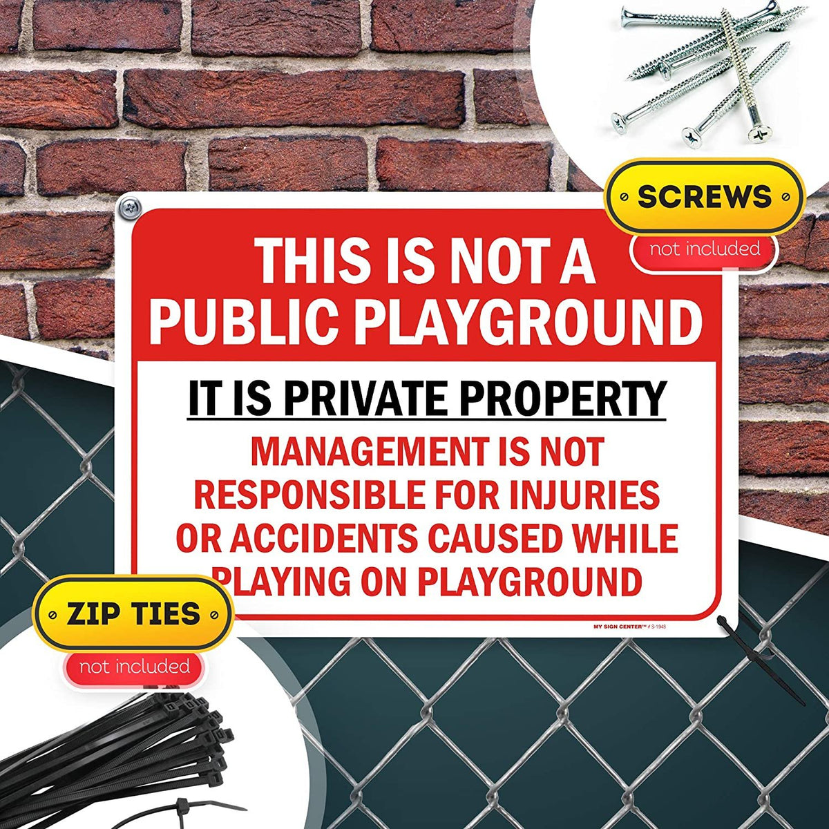 Own Property Warning Unsupervised Play At Own Risk Aluminum Warning Sign FKNSGR Play Area ...