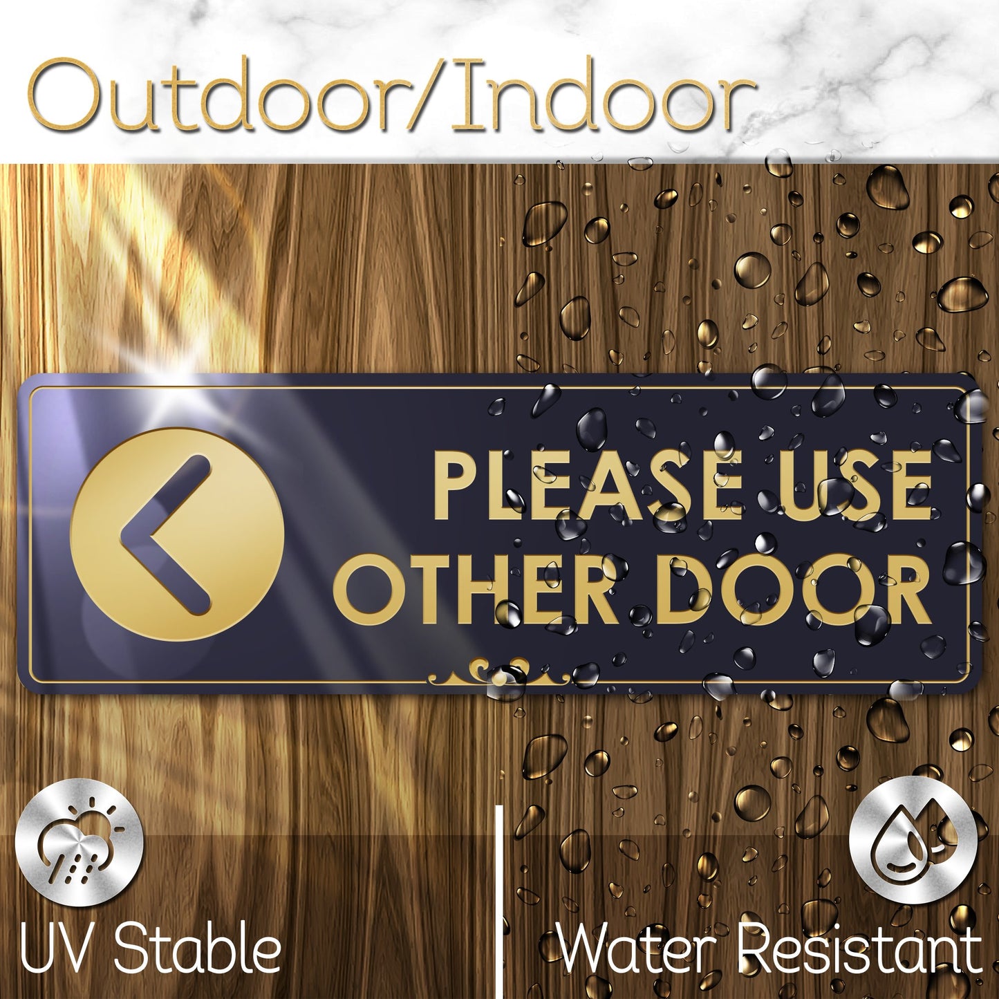 Please Use Other Door Left Arrow - Laser Engraved Sign - 3"x9" - .050 Brushed Silver Plastic